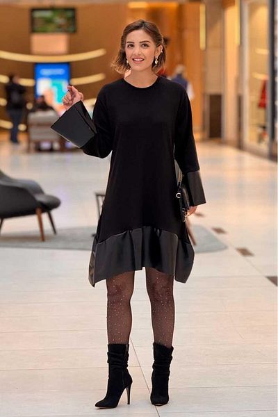 Nevin Kaya Moda Rochie tunică din piele neagră