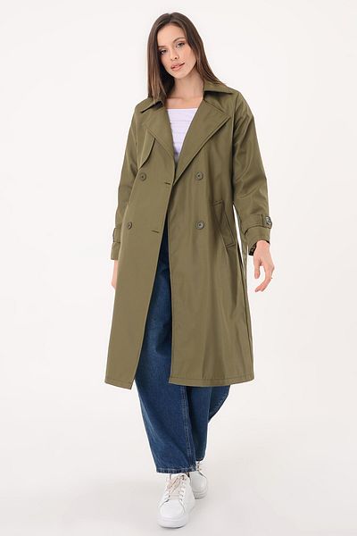 Hazel Women's Double Breasted Collar Khaki Trench Coat