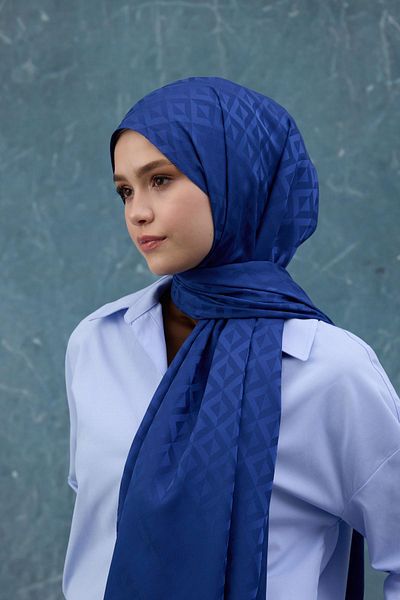 İpekhan Şal Jacquard Mătăsos Albastru - Toamna Iarnă 9019-05