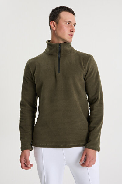 Perché Men's Half Zipper Stand Collar Non-Pilling Cold-Proof Fleece