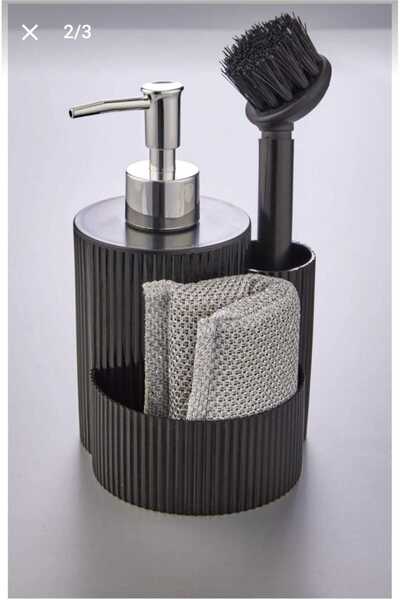 HBNC Bulaşık Sıvı Sabunluk Seti Fırça Ve Inox Simli Bulaşık Süngeri