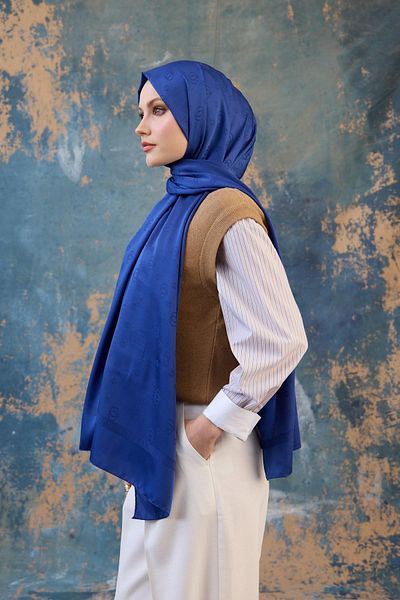 İpekhan Şal Jacquard Mătăsos Albastru - Toamna Iarnă 9018-05