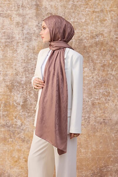 İpekhan Milky Brown Jacquard Μεταξένιο Σάλι - Φθινόπωρο Χειμώνας 9020-23