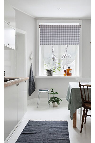 cotton maison Naturel Potlu Ekose Tül Perde Retro