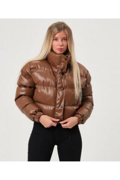 İgnites Kadın Deri Crop Şişme Mont