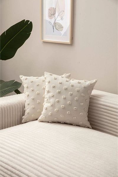 bufidik Linen Textured Polka Dot Patterned 43X43 Throw Pillow Cover Double
