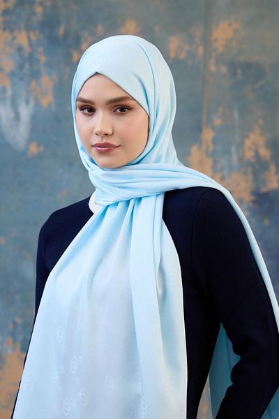 İpekhan Şal Jacquard Mătăsos Baby Blue - Toamna Iarnă 9018-15