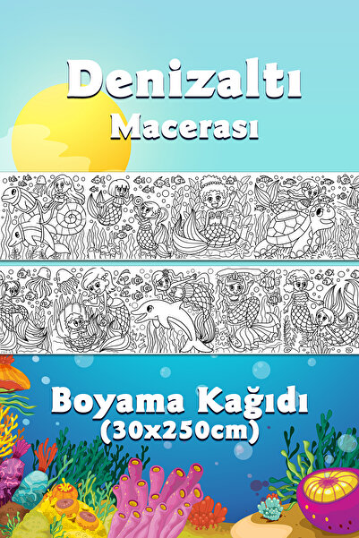 BiWini Maceralı Denizaltı Dev Boyama Kağıdı 2,5 Metre Rulo Boyama Kağıdı - Çocuk Eğitici Boyama