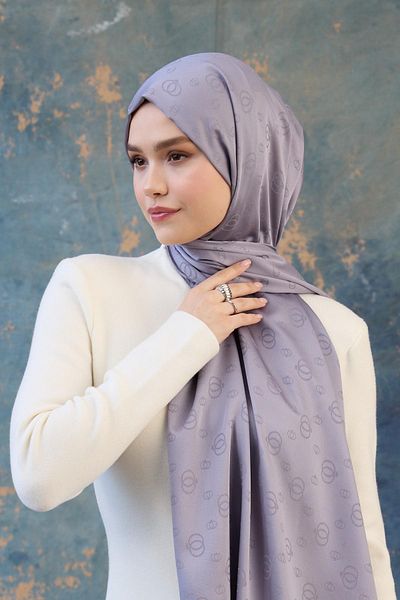 İpekhan Fall Winter Silky Jacquard Shawl Lilac 9018-01