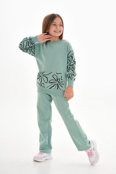 ROBA KIDS Girls' Compact 2-Thread Print Detail Kangaroo Pocket Bottom Top Sweatshirt Suit Rb-8031