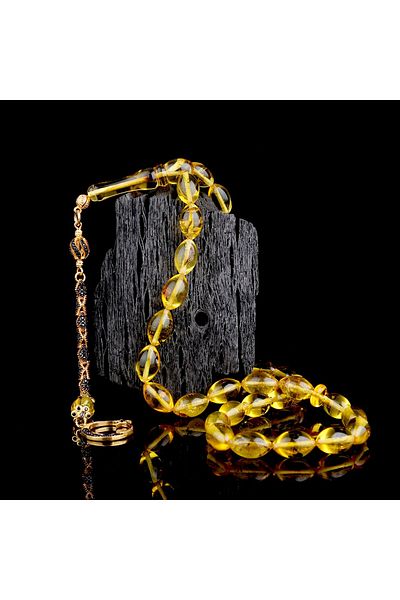 Tesbihsepetim Black Zircon Stone Star Model Barley Cut Drop Amber Prayer Beads