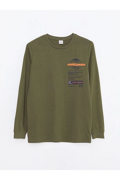 LC Waikiki Μακρυμάνικο μπλουζάκι για αγόρια LCW Kids Khaki Crew Neck