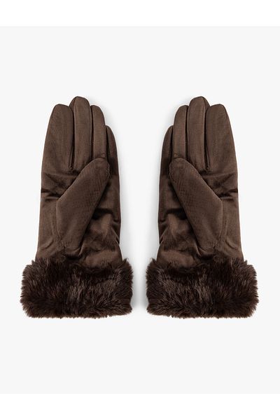 Koton Suede Look Gloves with Faux Fur Detail