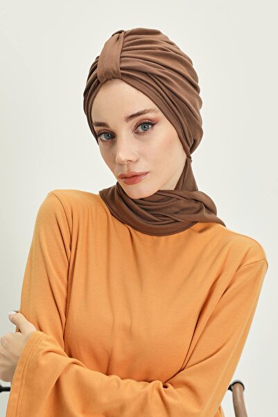 Aisha's Design Winter Scarf Bonnet Turban, B-80Rb, Brown