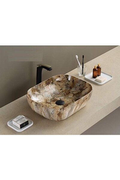 PUROSER Palazzo Marbel Brown Tezgah Üstü Çanak Lavabo