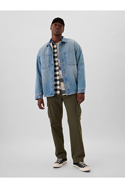 GAP Erkek Mavi Relaxed Denim Sherpa-Astarlı Gömlek Ceket