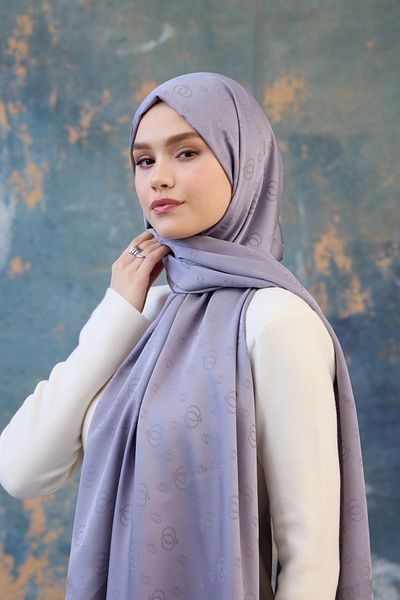 İpekhan Fall Winter Silky Jacquard Shawl Lilac 9018-01