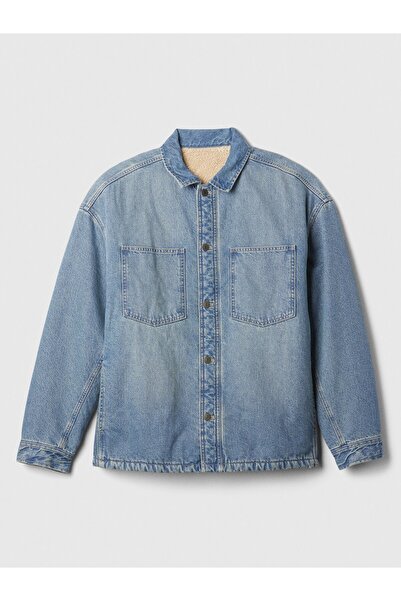 GAP Erkek Mavi Relaxed Denim Sherpa-Astarlı Gömlek Ceket