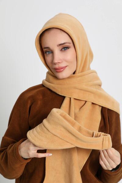 Aisha's Design Women's Fleece with Removable Visor, Scarf Winter Turban, B-84Pl, Camel Hair