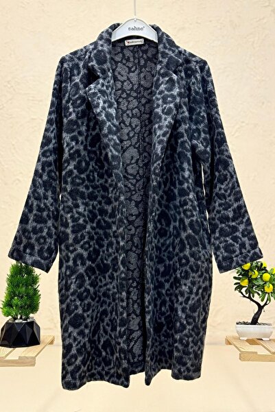 sahnemoda Leopard print long open front coat
