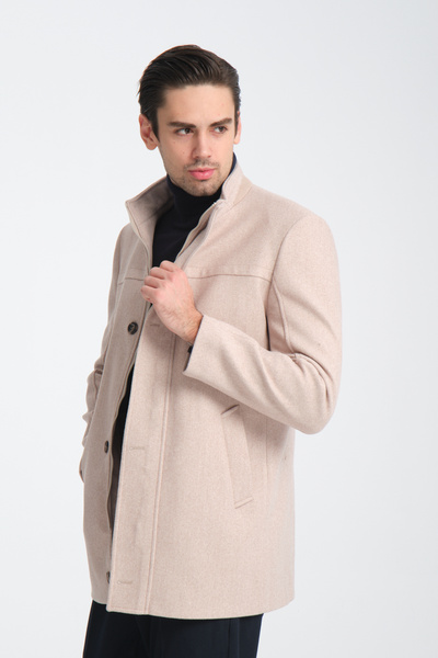 Frappoli Ανδρικό παλτό Cashmere - Όρθιος γιακάς, Φερμουάρ, Κανονική εφαρμογή