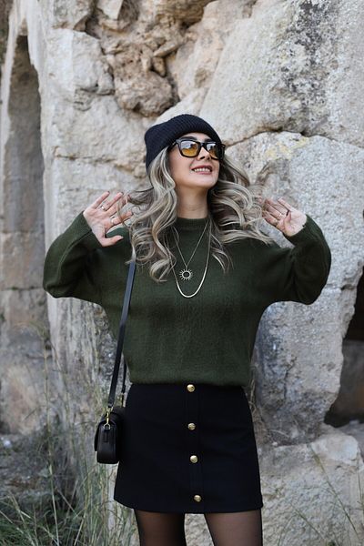 bytugcekaya Pulover cu textura moale Orjin de mărime standard kaki