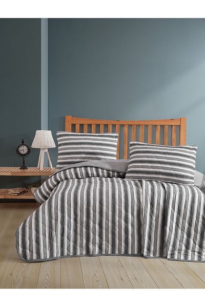 luxtex Double Quilted Striped Patterned Fiber Filled Multi-Purpose Bedspread