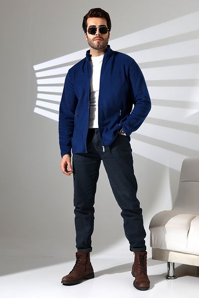 DİVİSTA Ανδρικό Saks Χρώμα φερμουάρ Stand Collar Fleece