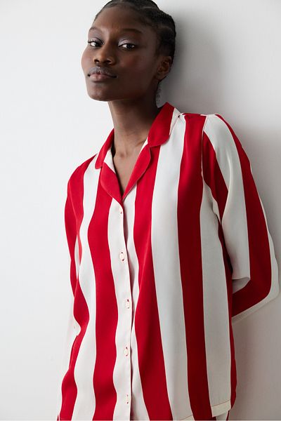Penti Aria Satin Red Shirt Pants Pajama Set