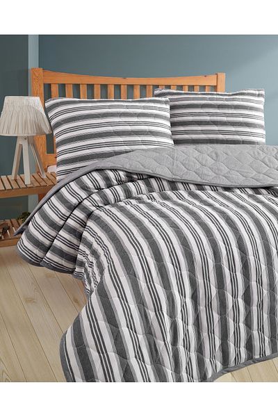 luxtex Double Quilted Striped Patterned Fiber Filled Multi-Purpose Bedspread