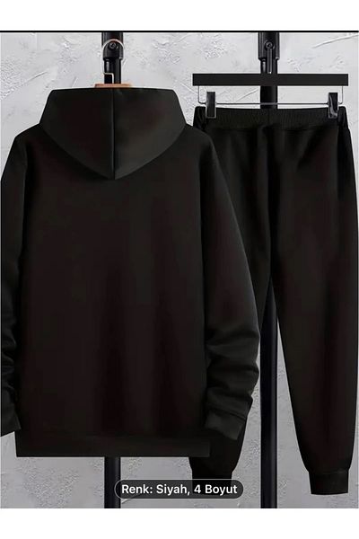 NEW TRENDY COLLECTİON Ανδρικό άνετο σετ φούτερ και φούτερ με κουκούλα - Πλεκτό σετ με στάμπα CK Trend Design
