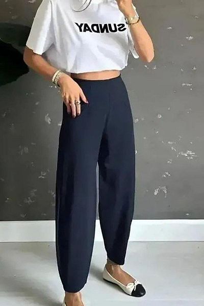 Deafox Pantaloni cu balon din țesătură creponată cu talie înaltă bleumarin