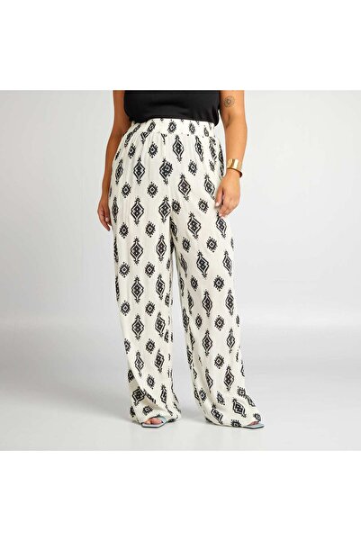 KIABI Patterned wide-leg trousers WHITE