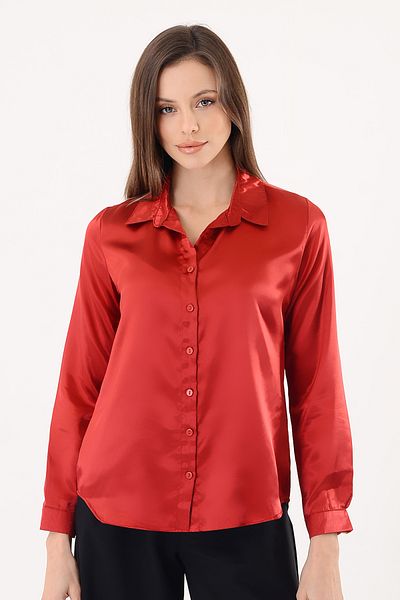 Hazel Women's Light Draped Red Satin Shirt
