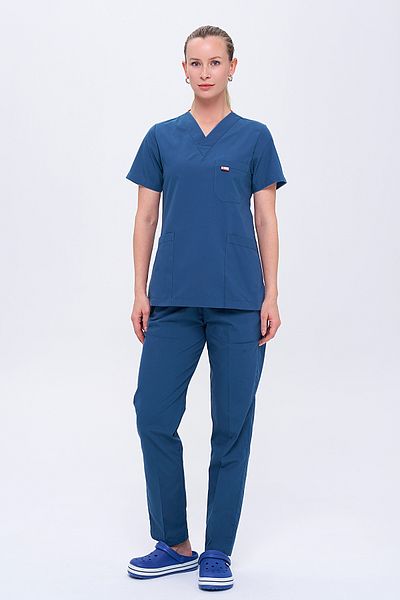 TIPTEKS Women's Scrubs Indigo Nurse Doctor Surgical Jersey, Terry-Cotton V Neck Surgical Jersey Suit