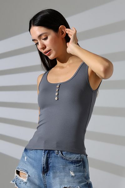 Endies Flexible Lycra Ribbed Fabric - Buttoned Collar Undershirt 21881 Painted Gray
