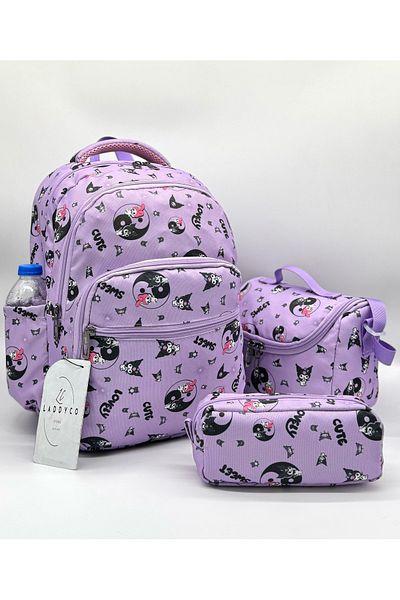 Bevitton Character Printed Modern Girl's Primary School Bag Orthopedics Set of 3 Lilac Primary School Bag