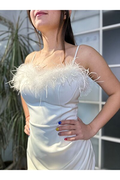 Abiye's STRAPLEZ MİDİ SATEN NİŞAN SÖZ İSTEME EVDEN ÇIKMA BEKARLIĞA VEDA BEYAZ NİKAH ELBİSESİ  IŞILTILI