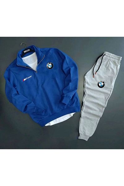 Minikelya Bmw M Power Printed Half Zipper Sweatshirt-Sweatpants Set Combination