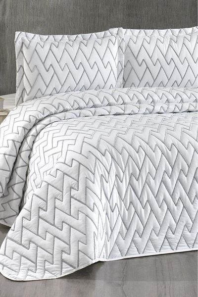 Çeyiz Diyarı Maria Quilted - Double Cream Gray Bedspread 230X240
