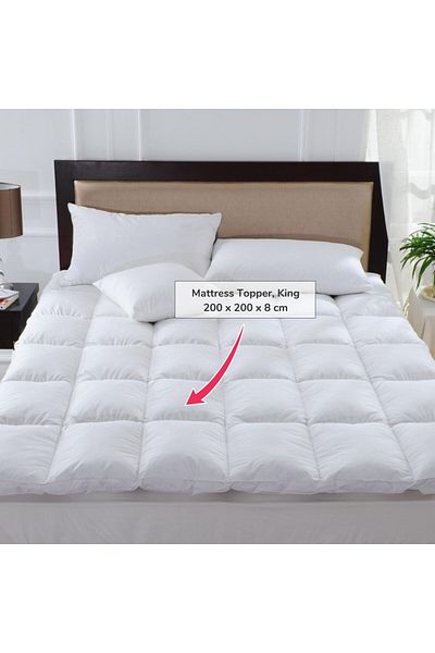 Donetella 200x200+8 cms Microfiber Hotel Mattress Topper-1500GSM, King Size -Fitted Style