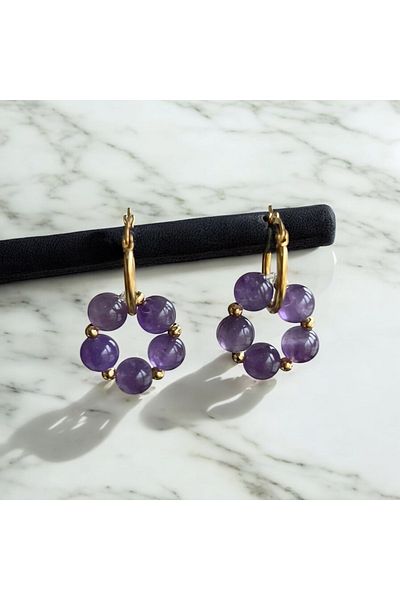 AURA GARDEN Amethyst Stone Steel Earrings