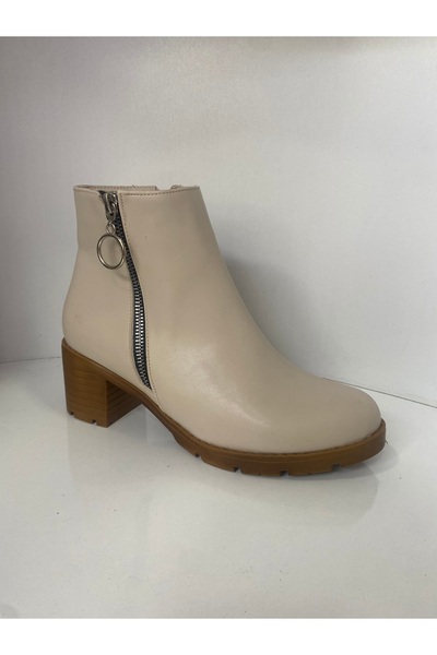 TAŞKINÖZ AYAKKABI krem topuklu su geçirmez kaymaz taban fermuarlı bot
