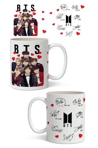 Toyaso BTS ve BTS İmza Tasarımlı Baskılı Kupa Bardak - Arkadaşa Sevgiliye Hed...