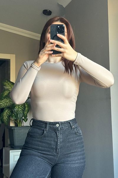 Qenz Crew Neck Zıbın Body - Cream
