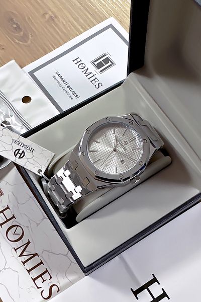 Homies Men's Silver Color Wrist Watch and Bracelet - Special Box, Steel Band, Gift Bracelet Hme2060C1