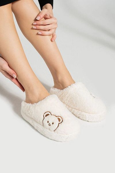 İncim Λευκή αντιολισθητική σόλα Cute Bear βελούδινες αφράτες γυναικείες παντόφλες σπιτιού