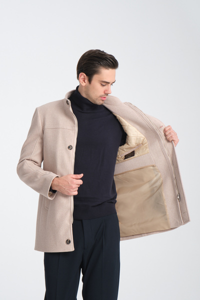 Frappoli Ανδρικό παλτό Cashmere - Όρθιος γιακάς, Φερμουάρ, Κανονική εφαρμογή