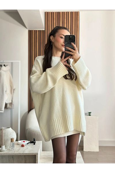 My Blog Pulover gros Ecru Plain Basic - 4700