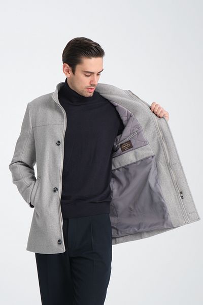Frappoli Ανδρικό παλτό Cashmere - Όρθιος γιακάς, Φερμουάρ, Κανονική εφαρμογή